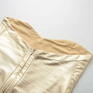 Elegant gold metallic bandage dress with champagne sheen and seamless invisible zipper