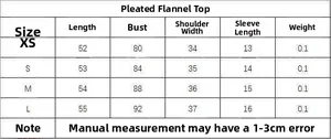 Size chart table for V-neck short sleeve cotton poplin top showing measurements from XS to L