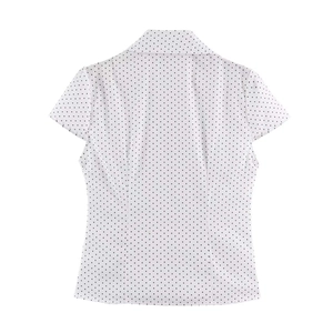 Women's vintage V-neck short sleeve shirt with white and black polka dot pattern