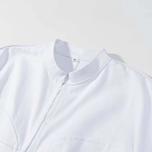 White slim fit jacket with stand collar and textured vertical stripes ribbed fabric