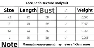 Guida alle taglie per body in pizzo e raso con misure dettagliate per XS-L