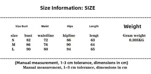 Detailed size chart for sexy corset dress showing bust, waist and length measurements