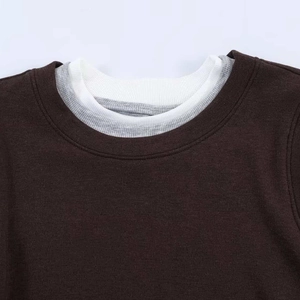 Women's minimalist layered long sleeve T-shirt with contrast faux two-piece collar design