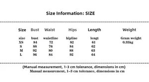 Tableau des tailles détaillé pour robe courte sexy avec mesures de XS à L en cm