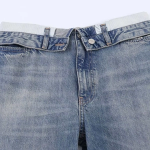 High-waisted ripped loose straight jeans for women with unique double-layer waistband design