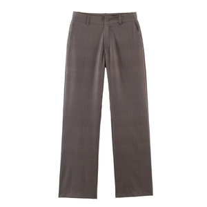 Women's professional wide leg pinstripe trousers in deep coffee business casual style