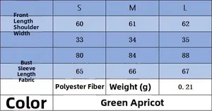 Gedetailleerde maattabel voor minimalistische gebreide top in de kleuren groen en abrikoos