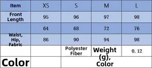 Size chart table for polka dot satin maxi skirt with measurements in XS S M and L
