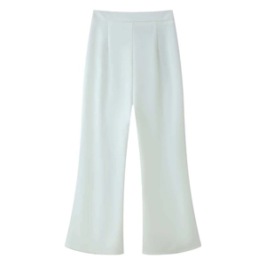 High-waisted white wide-leg trousers with elegant pleats and premium draped fabric