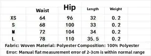 Tableau des tailles pour jupe asymétrique avec mesures de taille et de hanches en cm