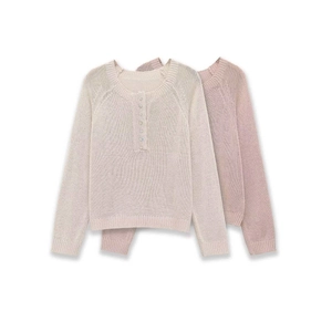Women's Elegant Knitted Sweater Round Neck Button Detail Long Sleeve Solid Color Pullover Top Office Lady Commuter Knitwear