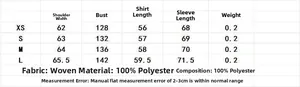 Size chart table for plaid casual shirt with shoulder, chest and sleeve measurements