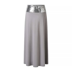 Elegant grey long skirt with sparkling silver sequin waistband decoration in high quality