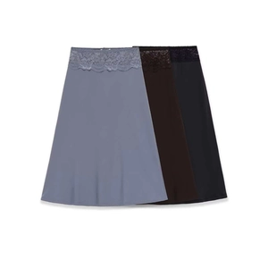 Women's Lace Waist Satin Midi Skirt Elegant High Waist A-Line Skirt For Office Commute Daily Casual Minimalist Summer Skirt