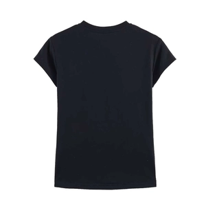 Minimalist black cotton T-shirt with crew neck design shown from the back perspective