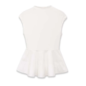 Minimalist white sleeveless peplum top with tiered ruffle hem for elegant women