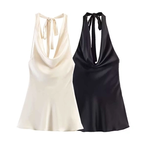 Women Sexy Satin Halter Cowl Neck Mini Dress Backless Slim Fit Sleeveless Party Club Evening Bodycon Dress