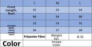 Size chart for women's striped knit top showing S, M, L measurements and material info
