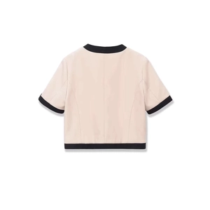 Gilet court pour femme avec bordure contrastée et structure vue de dos en beige