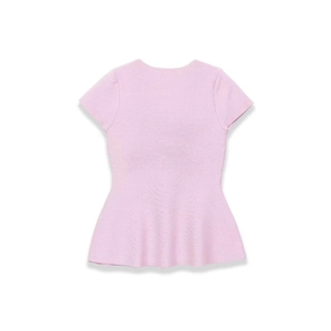 Top in maglia lavanda da donna con scollo rotondo e fondo a peplo, vista posteriore