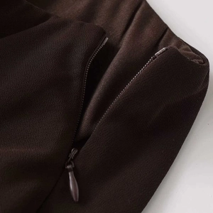 Women's chic dark brown midi skirt with elastic waist and seamless invisible zipper detail