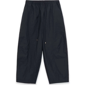 Women's black quick-dry wide-leg cropped pants with adjustable elastic drawstring waist