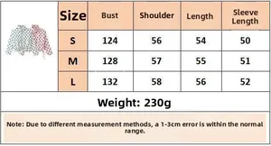 Detailed size chart for retro polka dot standing collar jacket with metric measurements