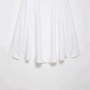 White long sleeve shirt with delicate lace patchwork and button-down minimalist design