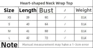 Tableau des tailles pour haut bustier col cœur de XS à L avec mesures de poitrine
