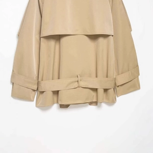 Classic khaki double-breasted trench coat for women with back storm flap and belt