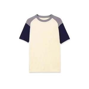 Men's color block raglan sleeve knit t-shirt in cream, grey and navy blue tones