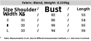 Size chart showing fabric details and measurements for the vintage metal button vest