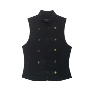 Vintage Military Style Black Waistcoat For Women Victorian Button Up Frogging Vest Sleeveless Slim Fit Commute Outerwear