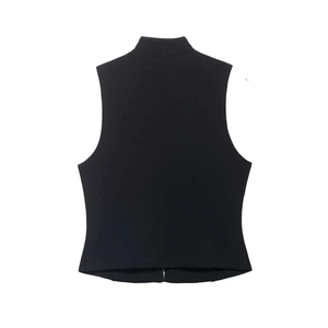 Retro black stand-collar sleeveless vest for women with a slim fit and waist-shaping back view