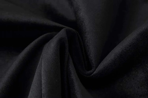 Dettaglio ravvicinato del tessuto in velluto nero con texture morbida e drappeggio