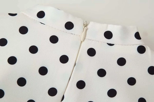 Vue détaillée de la robe rétro à pois avec col montant et fermeture éclair invisible au dos