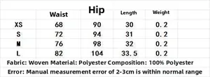 Size chart for summer high waist skirt showing measurements for XS S M and L sizes
