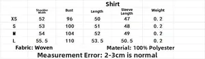 Detailed size chart for apricot striped shirt showing XS to L measurements and material info