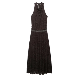 Robe Longue en Dentelle Florale Dos Nu Halter Pour Femme Avec Ceinture en Strass Dos Nu Élégante Soirée Fête Sans Manches Robe Longue