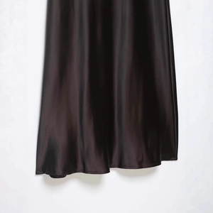 Elegant black satin lace V-neck slip dress with high-quality silky drape and finish