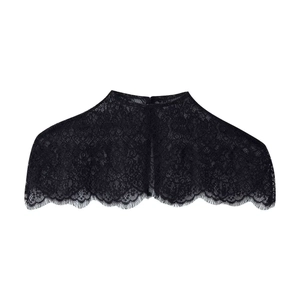 Châle court en dentelle noire florale avec bordure en cils et col montant élégant