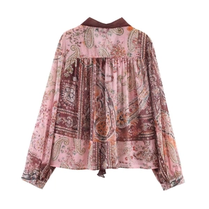 Chemise à manches longues imprimé paisley pour femme avec pli d'aisance dans le dos