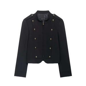 Damen Militär-Blazer in Schwarz mit Streifenmuster und goldenen Metallknöpfen