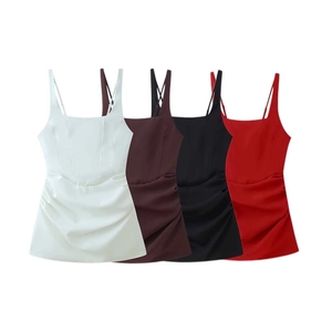 Robe Mini Moulante Sexy à Volants Pour Femme Satin Dos Nu Lacé Corset Sans Manches Bretelles Spaghetti Fête Clubwear