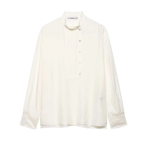 Elegant off-white long sleeve shirt with a mandarin collar and refined button placket