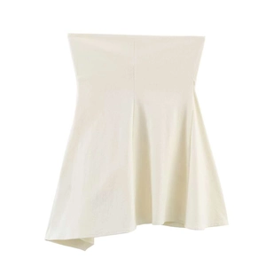 Minimalist ivory strapless tube top with elegant pleated detail and irregular hemline