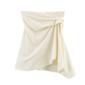 Sexy Ruched Strapless Tube Top For Women Cream White Pleated Slim Fit Polyester Summer Top Elegant Party Wear