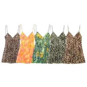 Women Sexy Leopard Print Cami Dress V-Neck Backless Lace Up Sleeveless Floral Tropical Mini Sundress Vacation Beach Party Dress