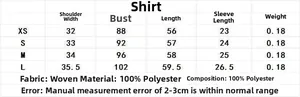 Tabella taglie dettagliata per camicia in pizzo con misure per taglie XS S M e L