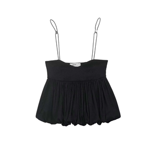 Women Sexy Black Camisole Spaghetti Strap Top With Bubble Hem Pleated Detail Summer Fashion Sleeveless Slim Fit Top